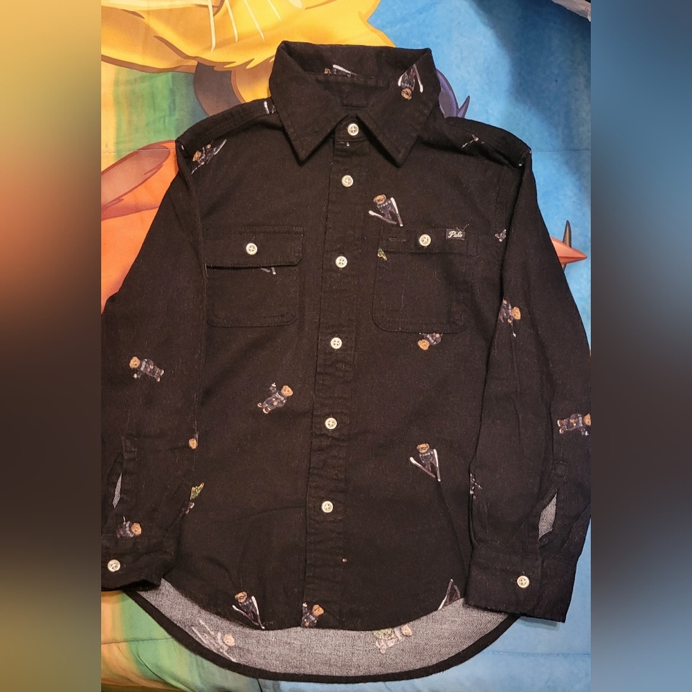 Polo by Ralph Lauren Kids Black Button Down Shirt with Embroidered Designs